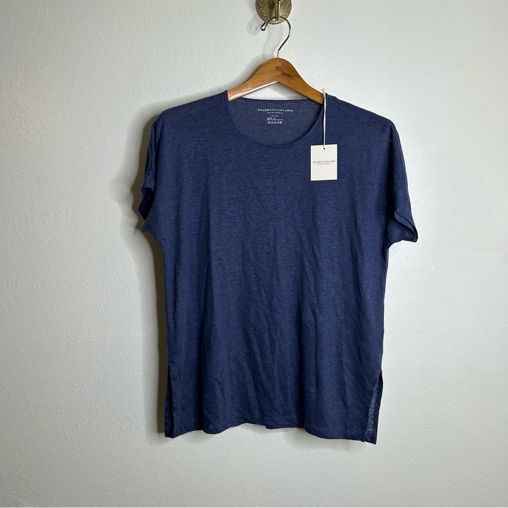 NWT Majestic Filatures Linen Stretch Lightweight T - Shirt Venice Blue Small